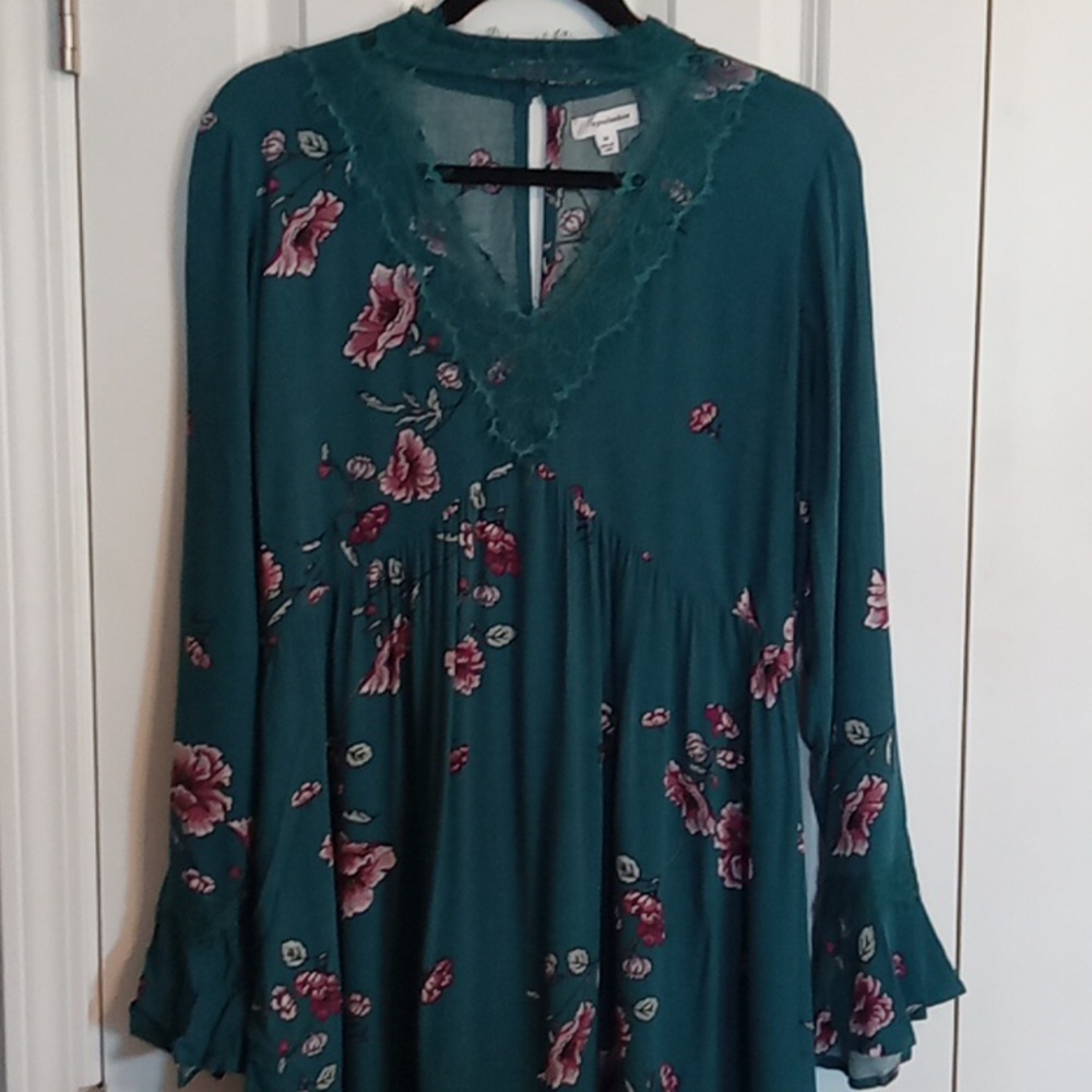 Eyeshadow Teal Lace Long Sleeve Dress